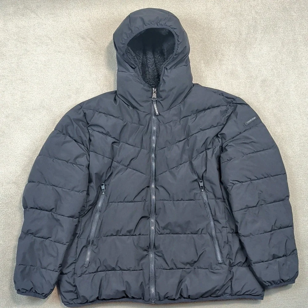 Calvin Klein Men XXL Black Puffer Jacket Sorona Aura Insulated Hooded Parka Coat
